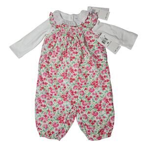 Ralph Lauren Baby Girl 2-Piece Pink Floral Romper + White Bodysuit Set NWT 3M